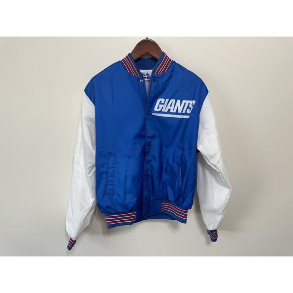 Vintage New York Giants Chalk Line Fanimation Satin Bomber Jacket Large 90s NFL - Picture 3 of 7